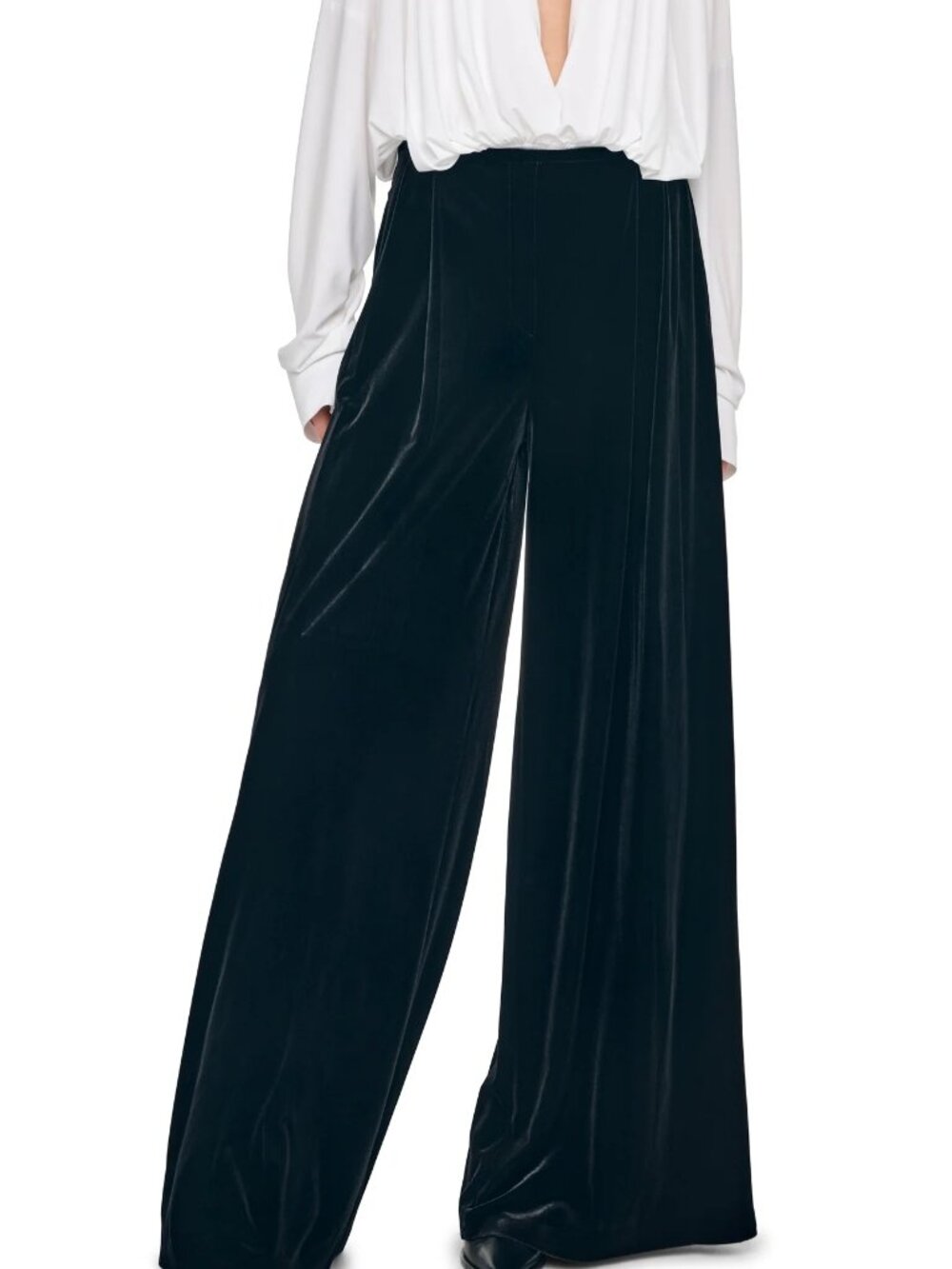 Norma Kamali Black Velvet Mens Pleat Pant, XXS